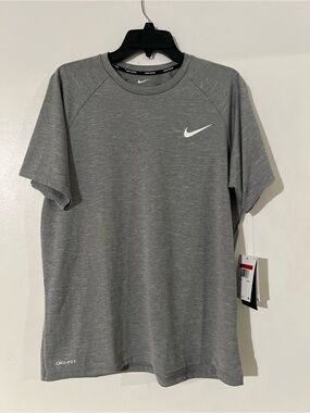 Nike SWIM Gray Short Sleeve Dri-FIT Tee with White Swoosh
